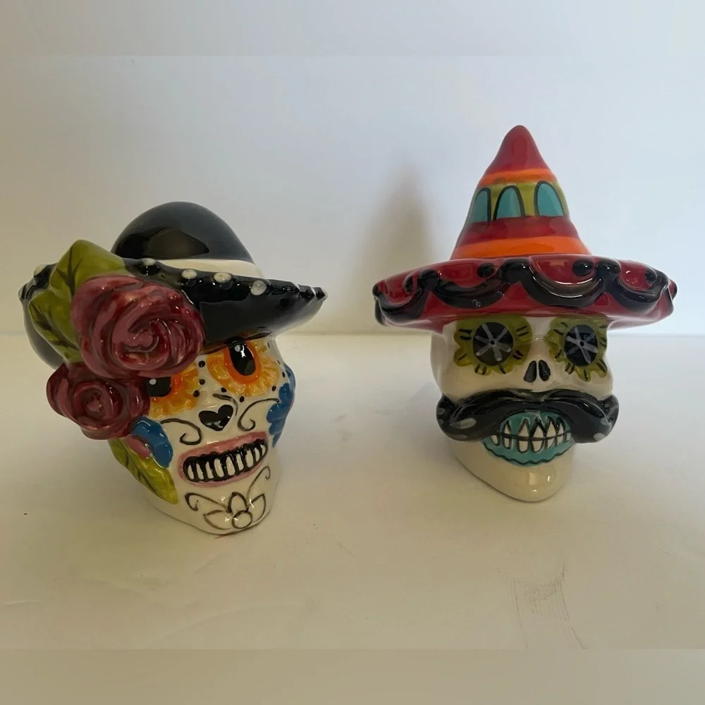 Blue Sky Halloween Skull Salt & Pepper Shakers